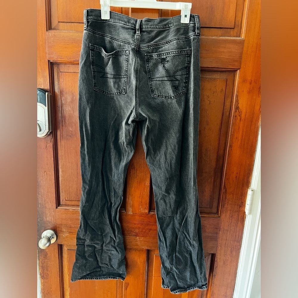 American Eagle ’90s Bootcut Jeans Black Distressed Knees Size 10 Long Real Good - Picture 7 of 12
